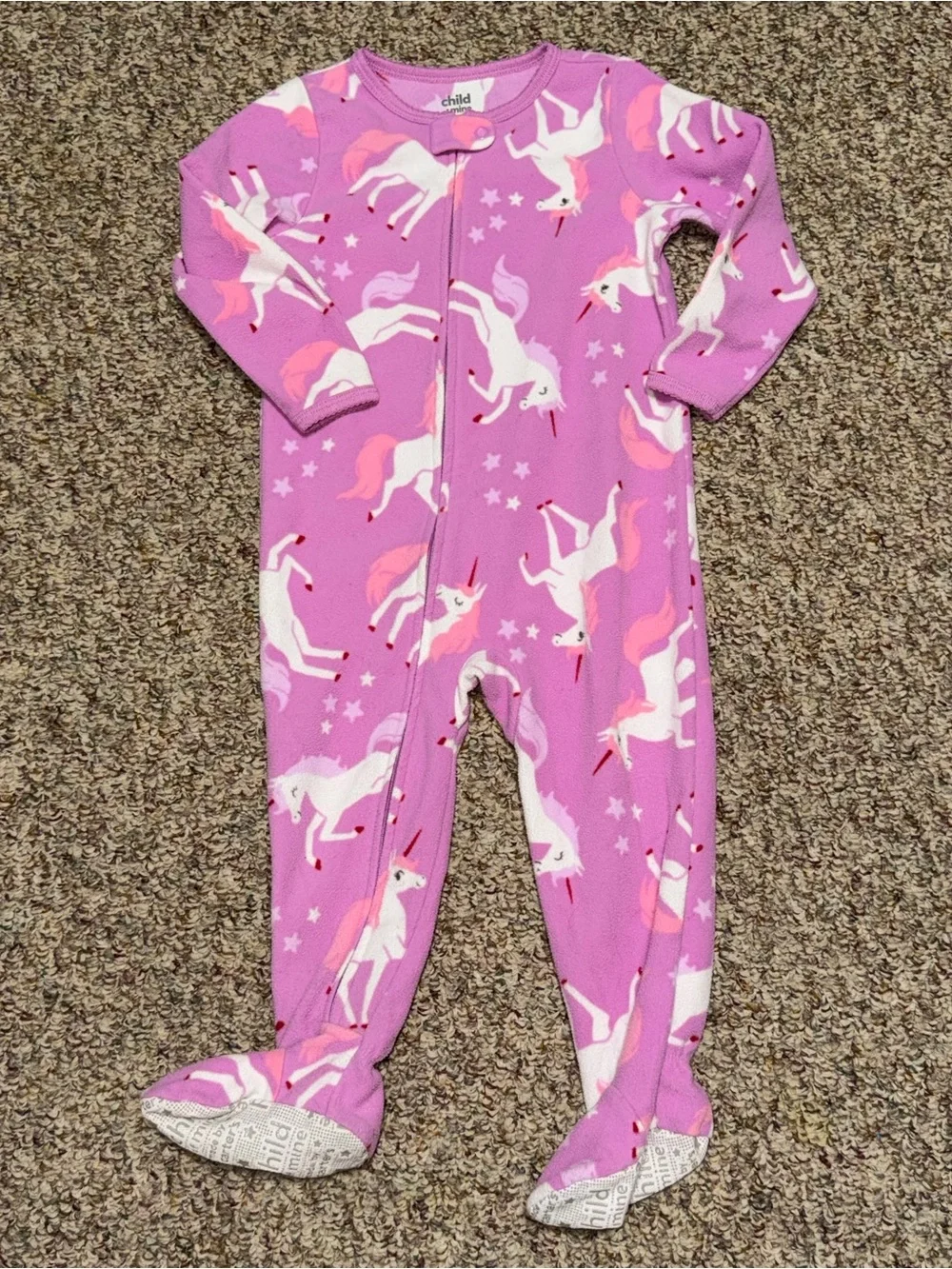 Girls toddler 2T pajamas Child of Mine Pink Unicorn Footed One-Piece Pajamas